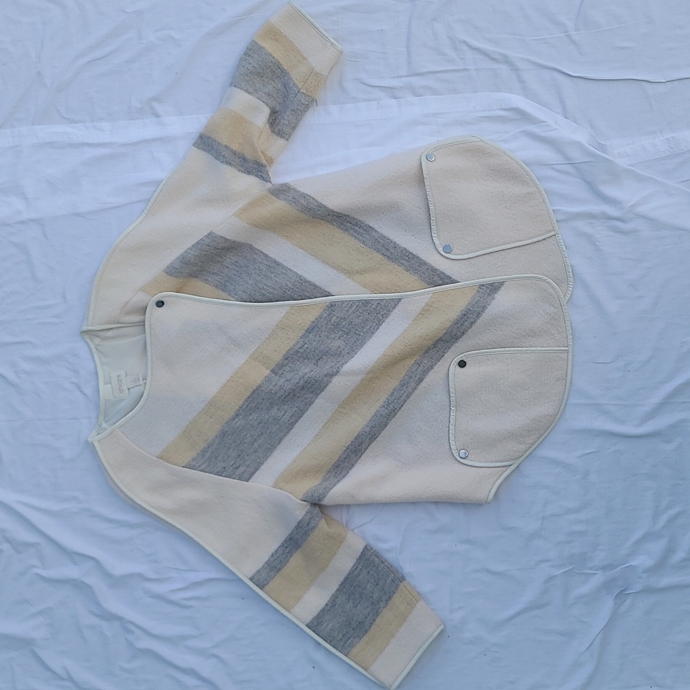 Chico's Cream and Gray Striped Jacket